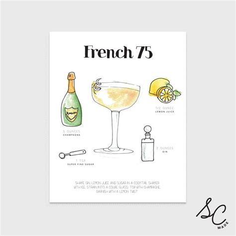 French X Print Champagne Cocktail Art Cocktail Etsy French