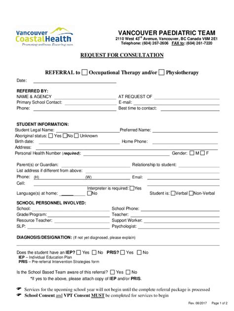 Fillable Online Request For Consultation Form Vancouver Coastal Health Fax Email Print Pdffiller