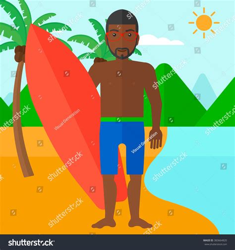 Surfer Holding Surfboard Royalty Free Stock Vector 383664820