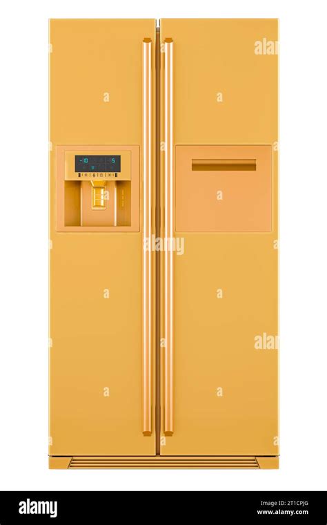 Golden Fridge With Side By Side Door System 3d Rendering Isolated On