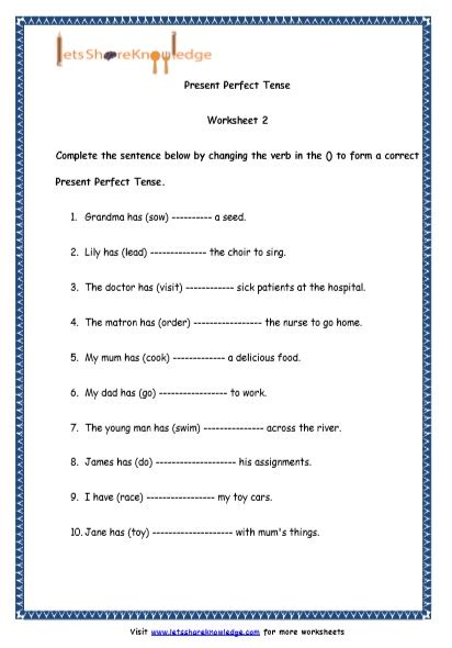 Grade 4 English Resources Printable Worksheets Topic Present Perfect Tenses Lets Share Knowledge