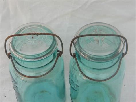 Antique Ball Ideal Aqua Blue Mason Jars Kitchen Canisters 1908 Patent