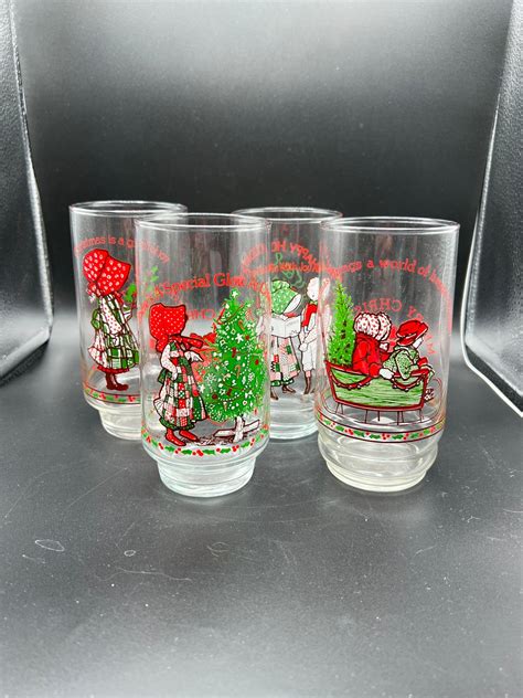 Vintage Holly Hobbie Coca Cola Christmas Glasses Tumbles 16 Oz Etsy