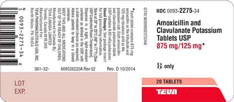 AMOX/CLAV POT 875-125MG TAB 20 - TEVA PHARMACEUTICALS USA