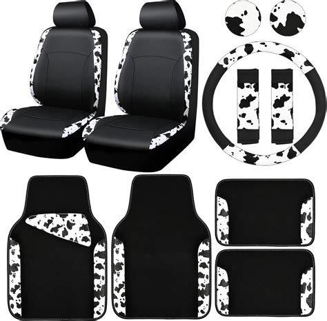 Amazon CAR PASS Cow Print Car Accessories Sets Faux Leather Car