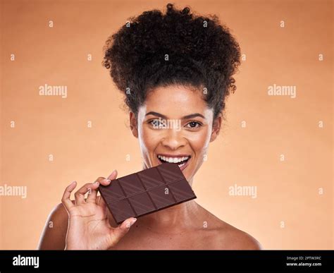 Chocolate Happy Woman And Beauty Portrait Studio Background And