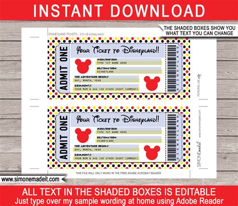 Printable Ticket To Disneyland Template Surprise Trip To Disneyland T