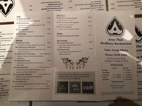 Menu At Aroy Thai Restaurant Modbury
