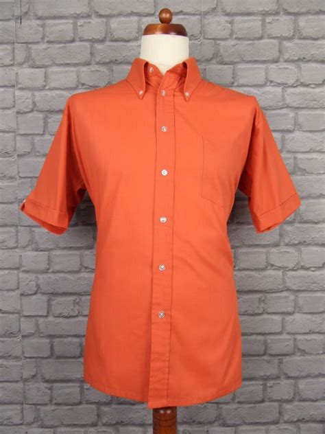 Vintage 60s 70s Orange Button Down Permanent Press Jon Wood Shirt Xl