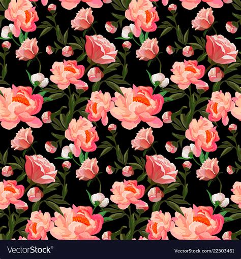 Seamless Floral Pattern With Red Roses On Black Vector Image