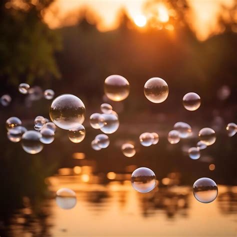 Premium Photo Bubbles Float In The Air At Sunset