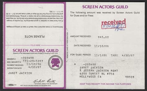 Lot Detail - Janet Jackson Original Screen Actors Guild Card (SAG)