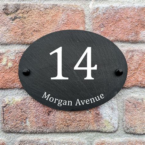 Personalised Oval Slate House Sign Custom House Number And Street Na