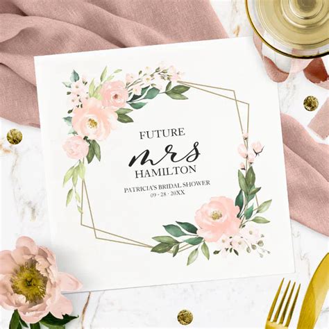 Pink Blush Floral Geometric Bridal Shower Napkins Zazzle