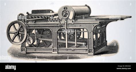 Engraving Depicting A Cylinder Printing Press Powered By A Steam