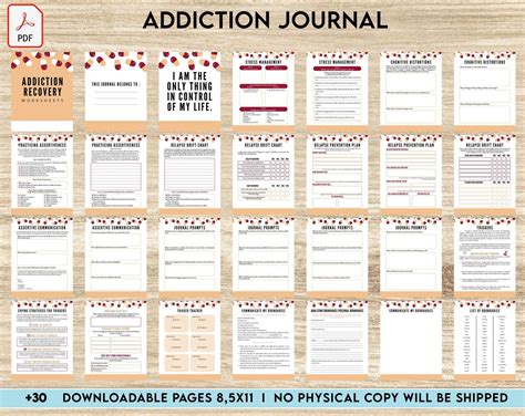 Addiction Recovery Worksheets Therapy Journal Self Care Self