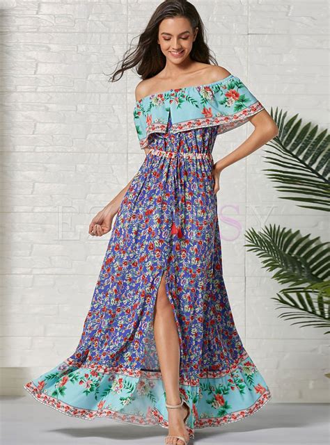 Dresses Maxi Dresses Bohemian Falbala Multi Color Print Maxi Dress