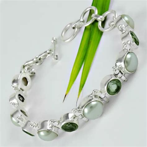 VERT NATUREL GEMME Améthyste 925 Argent Chaîne Bobo Bracelet Pour Femme