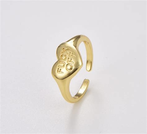 Heart Shaped Signet Ring Gold Filled Fuck Off Ring Gold Heart Ring Teenage Rings Open