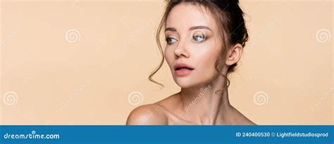 Brunette Model With Naked Shoulders Isolated Stock Photo Image Of Posing Pretty