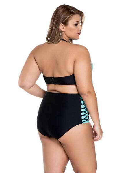 Removable Halter Strap Hi Waist Plus Size Bikini Bathing Suits