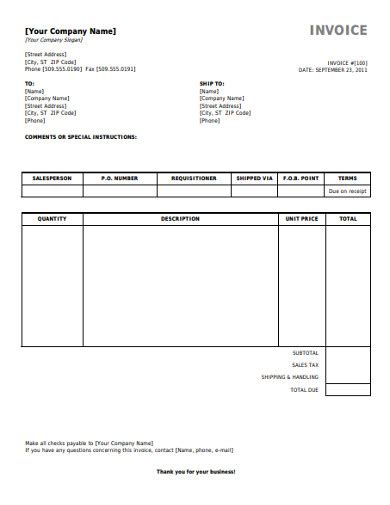 Simple Invoice Examples Format Pdf