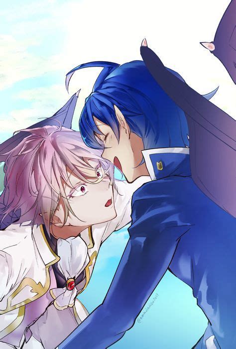 Two Anime Characters Kissing Each Other In Front Of Blue Sky