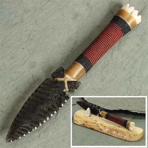 Beaded Bone Obsidian Blade Knife Obsidian Knife Obsidian Blade Knife