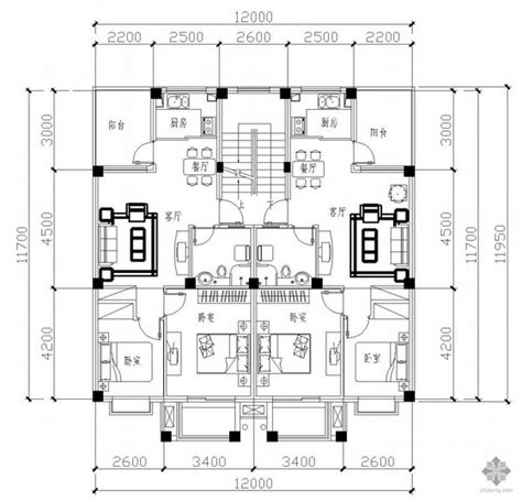 板式多层一梯二户二室一厅一卫户型图7171 建筑户型图 筑龙建筑设计论坛