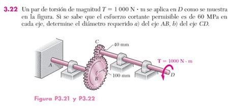 3 22 un par de torsión de magnitud t 1000 n se aplica en d como se