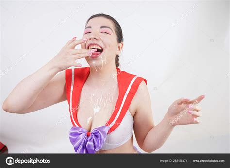 Sexy Chubby Woman Big Tits Dressed Cosplay School Uniform Doused Stock Photo Agnadevi