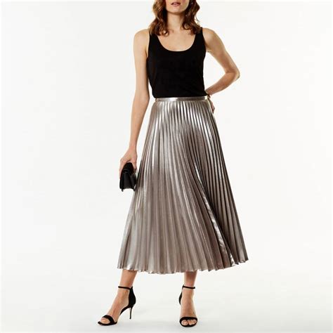 Gold Metallic Pleated Skirt Brandalley