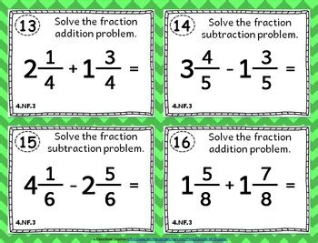 4 NF 3 Task Cards Adding And Subtracting Fractions Centers TpT