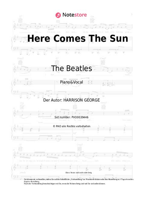 The Beatles Here Comes The Sun Noten Für Piano Downloaden Für Anfänger Klavierandgesang Sku