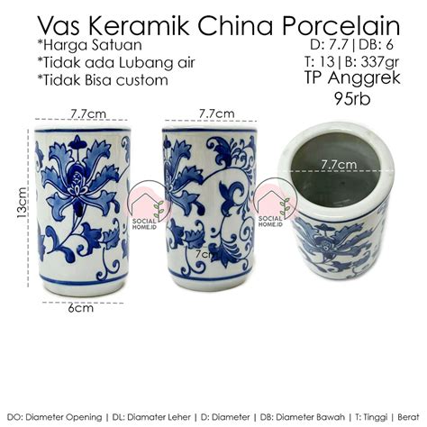 Jual Vas Bunga Keramik Porcelain China Biru Putih Pajangan Flower Vase