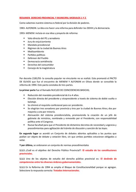 Resumen Primer Parcial Modulos 1 Y 2 RESUMEN DERECHO PROVINCIAL Y