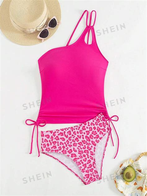 SHEIN Swim Women S Summer Beach Solid Color Hot Pink Asymmetrical