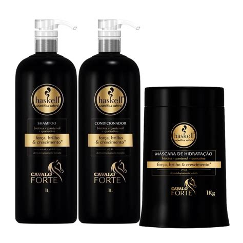 Kit Cavalo Forte Shampoo Condicionador 500ml Máscara 500g