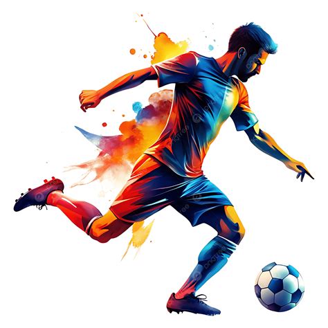 Dynamic Football Player In Action Vibrant Colors On Transparent