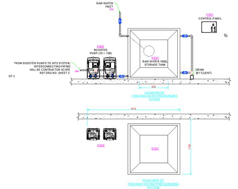 Detailed Elevation And Plan Of Water Transfer Pump System Autocad Dwg