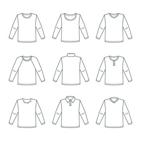 Outline T Shirt Long Sleeve Template Set 14376156 Vector Art at Vecteezy