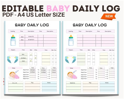 Editable Baby Daily Log Printable Baby Care Log Nanny Log Etsy