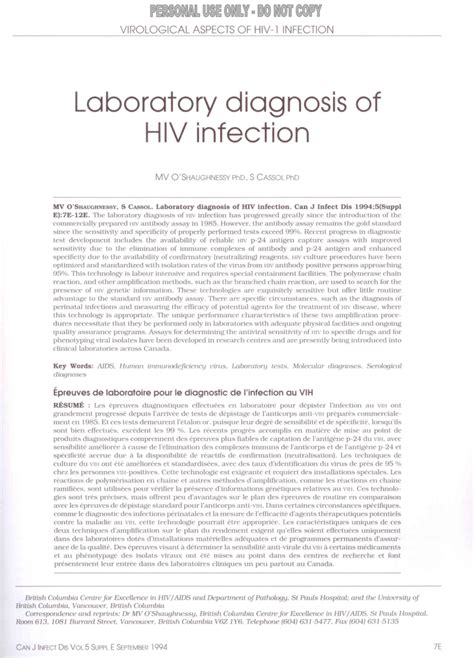 PDF Laboratory Diagnosis Of HIV Infection