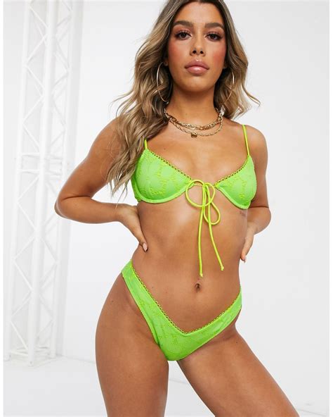 Jaded London Neon Lace Underwire Bikini Top In Green Lyst