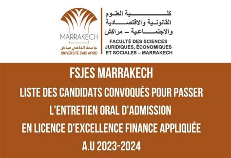 Fsjes Marrakech Liste Des Convoqu S Pour L Entretien Oral Licence D