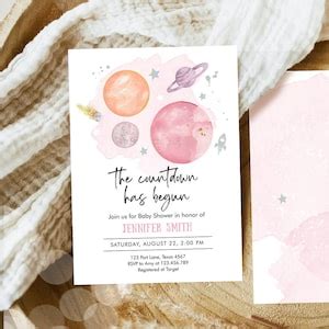 Editable Space Baby Shower Invitation Galaxy Outer Space Orange Girl