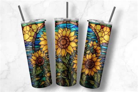 Sunflower Stained Glass Tumbler Wrap Png Graphic By Studio Kumo