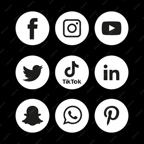 Conjunto De Iconos De Redes Sociales En Blanco Y Negro Logo Vector Illustrator Vector Premium