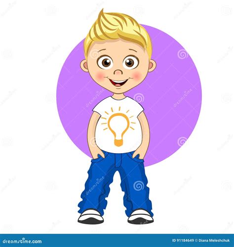 Cool Boy With Blonde Hair In T Shirt And Jeans Vector Isolated Cartoon