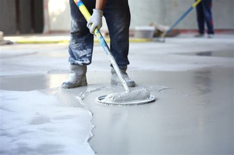 Worker Puttying The Floor With A Spatula In A Construction Site